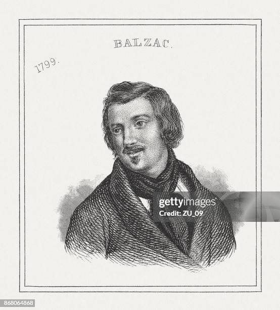 illustrations, cliparts, dessins animés et icônes de honoré de balzac (1799-1850), gravure sur acier, publiée en 1843 - scénariste