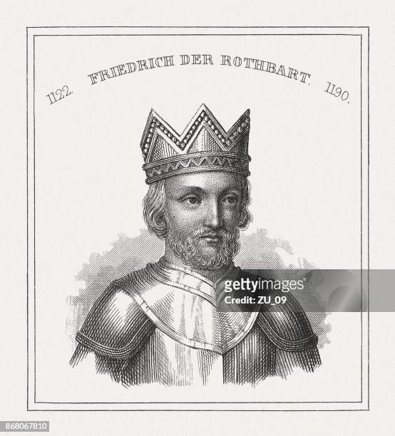 frederick barbarossa (c.1122-1190), holy roman emperor, steel engraving, published 1843 - barbarossa and beyond stock illustrations