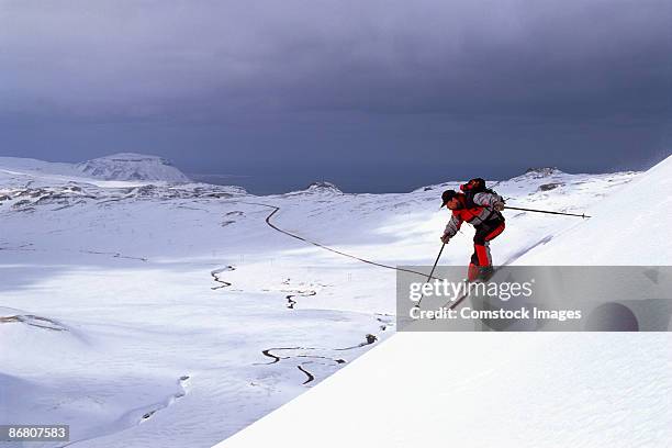 skier ski-touring - olafsvik stock pictures, royalty-free photos & images