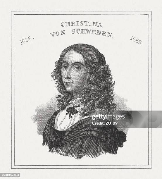 stockillustraties, clipart, cartoons en iconen met christina (1626-1689), koningin van zweden, gravure van staal, gepubliceerd in 1843 - swedish culture