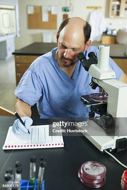 scientist writing experimental data in a data sheet - sewer scope stock pictures, royalty-free photos & images