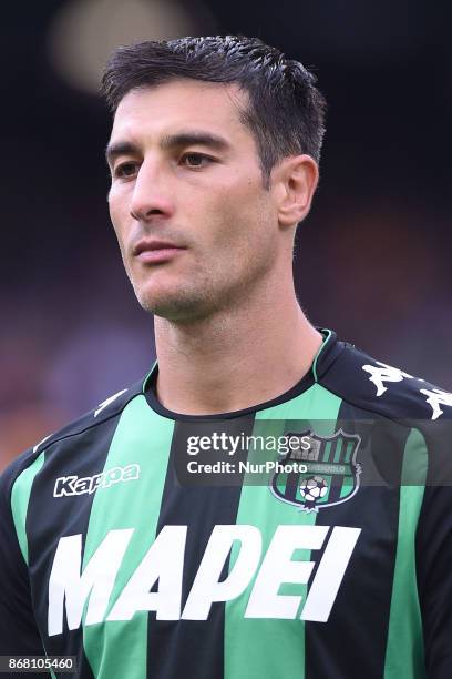 Federico Peluso of US Sassuolo during the Serie A TIM match between SSC Napoli and US Sassuolo at Stadio San Paolo Naples Italy on 29 October 2017.