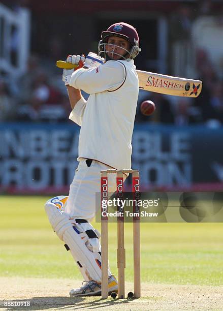 Brendan Nash of West Indies hits out during day three of the 1st npower Test match between England and West Indies at Lord's on May 8, 2009 in...