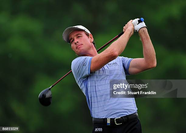 Brett Rumford of Australia plays his tee shot on the 16th hole during the second round of the BMW Italian Open at Royal Park I Roveri on May 8, 2009...