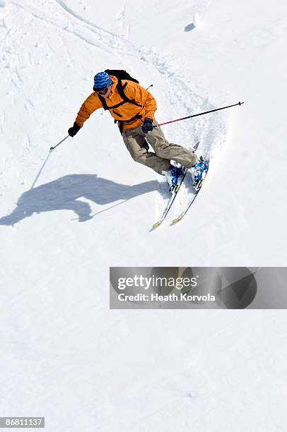 lone skier making turns in alpine environment, washington. - downhill skiing stock pictures, royalty-free photos & images