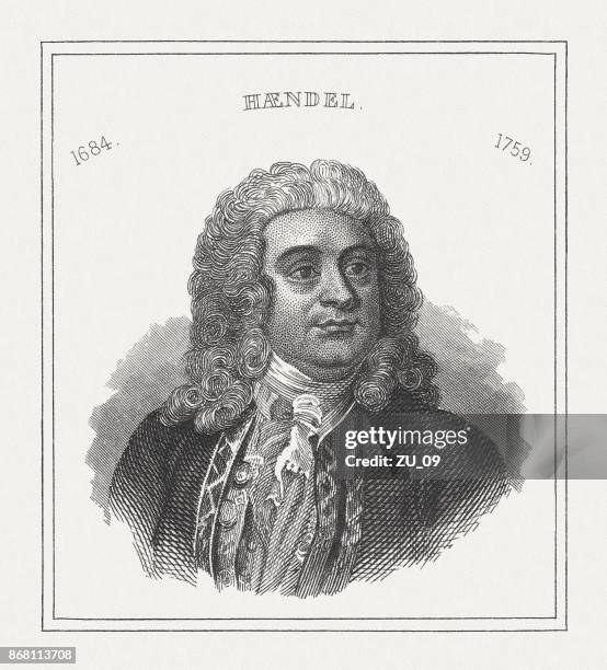 george frideric handel (1685-1759), german-british composer, steel engraving, published 1843 - baroque stock illustrations