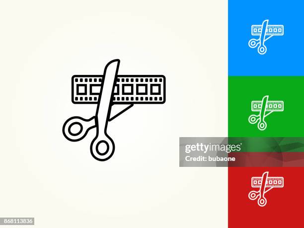 movie edit black stroke linear icon - video editing stock illustrations