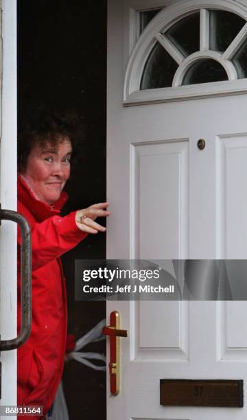 Susan Boyle star of 'Britain's Got Talent' returns to her home in West Lothian on May 8, 2009 in Blackburn Scotland. The 47 year old is being filmed...