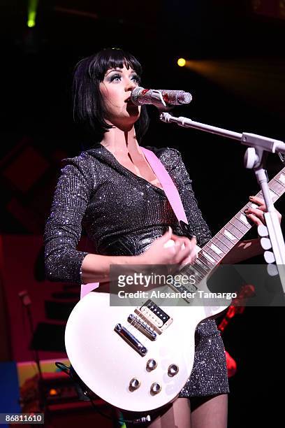 Katy Perry performs at the The Grammy Celebration Concert Tour Presented By T-Mobile Sidekick at Fillmore Miami Beach on May 7, 2009 in Miami Beach,...
