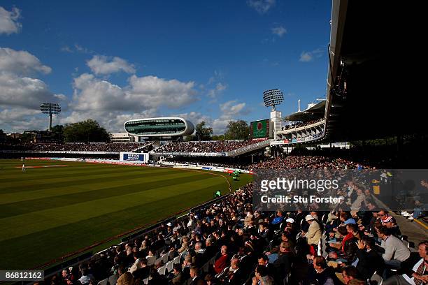 General view of Lords showing the Media centre and the newly installed floodlights during day three of the 1st npower Test match between England and...