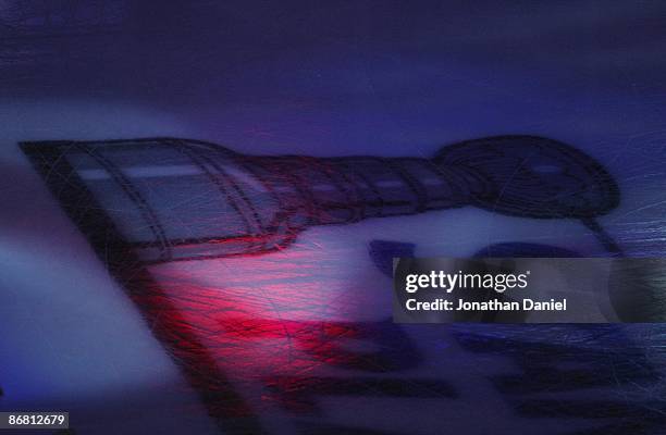 The Stanley Cup Playoffs logo on the ice prior to the start of Game Five of the Western Conference Quarterfinals of the 2009 Stanley Cup Playoffs...