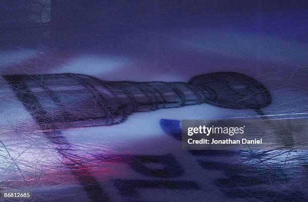 The Stanley Cup Playoffs logo on the ice prior to the start of Game Five of the Western Conference Quarterfinals of the 2009 Stanley Cup Playoffs...