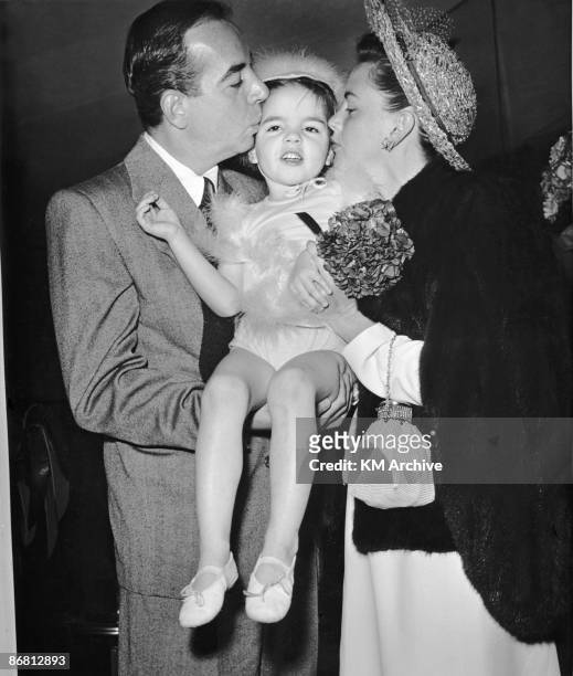 Baby Liza Minnelli with her mother, American actress Judy Garland and father, film director Vincente Minnelli, Hollywood California, April 1947.