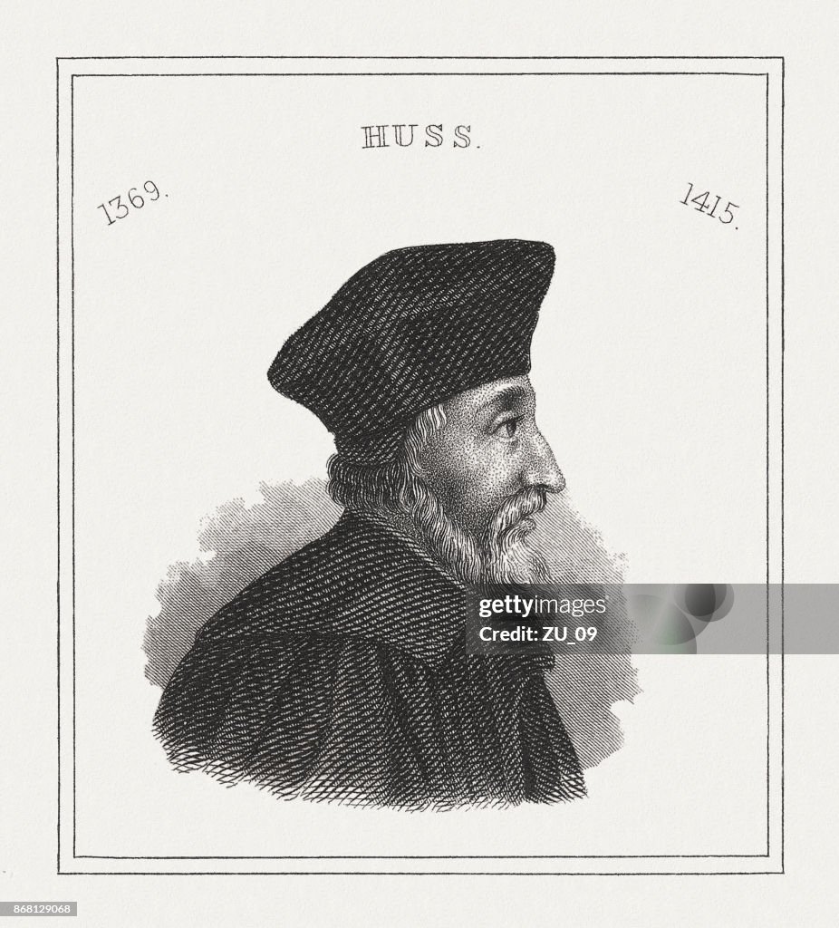Jan Hus (c.1369-1415), Czech priest, steel engraving, published in 1843