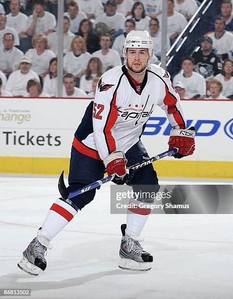 Mike Green of the Washington Capitals skates against the Pittsburgh Penguins during Game Three of the Eastern Conference Semifinals of the 2009...