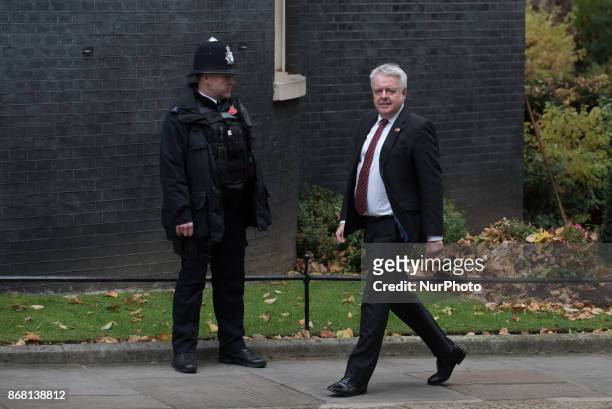 The First Minister of Wales, Carwyn Jones, as he arrives in Downing Street on October 30, 2017 in London, England. Brexit is likely to dominate...