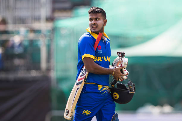 Angelo Perera of Sri Lanka walks back to the pavilion during Day 1 of Hong Kong Cricket World Sixes 2017 Group B match between New Zealand Kiwis vs...