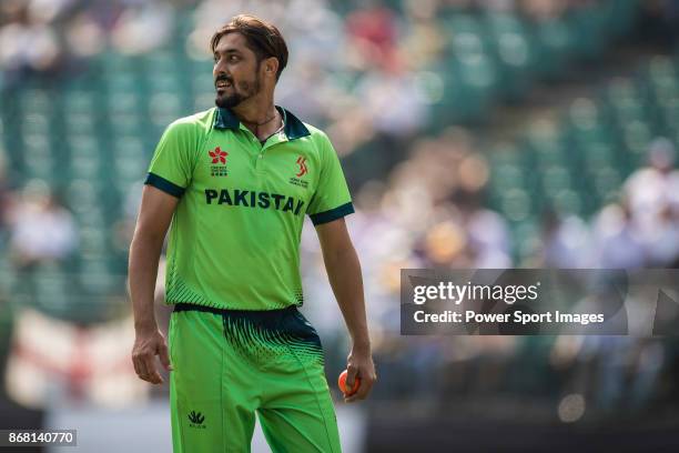 Anwar Ali of Pakistan reacts during Day 1 of Hong Kong Cricket World Sixes 2017 Group A match between South Africa vs Pakistan at Kowloon Cricket...