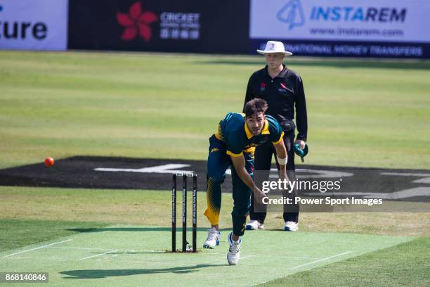 Corne Dry of South Africa bowls during Day 1 of Hong Kong Cricket World Sixes 2017 Group A match between South Africa vs Pakistan at Kowloon Cricket...