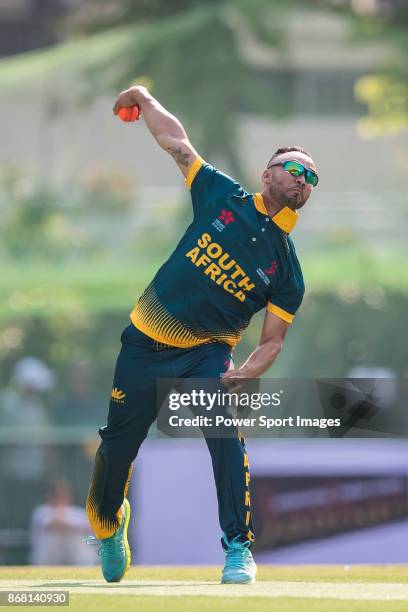 Aubrey Swanepoel of South Africa bowls during Day 1 of Hong Kong Cricket World Sixes 2017 Group A match between South Africa vs Pakistan at Kowloon...