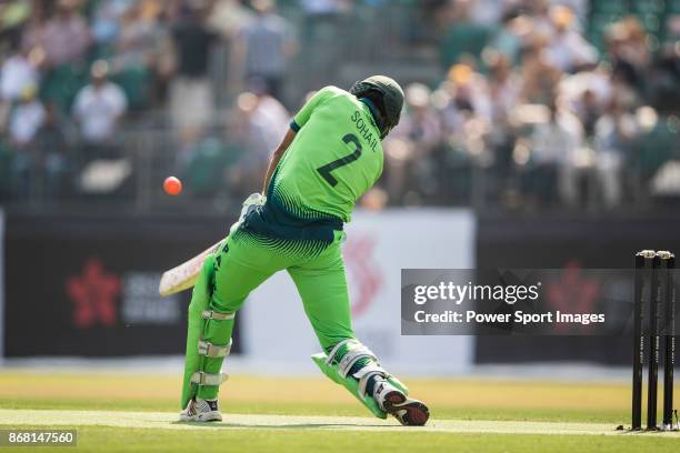 Sohail Khan of Pakistan hits a shot during Day 1 of Hong Kong Cricket World Sixes 2017 Group A match between South Africa vs Pakistan at Kowloon...