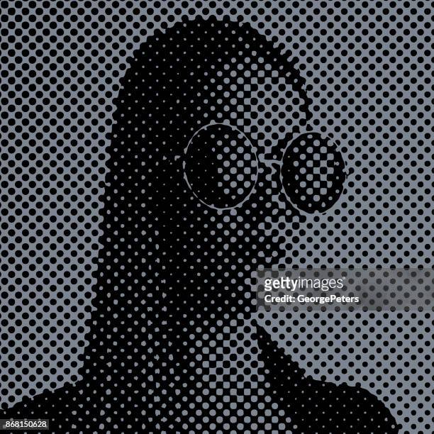 pop art retro style portrait of woman with silkscreen half tone dot pattern - horn rimmed glasses stock illustrations stock illustrations