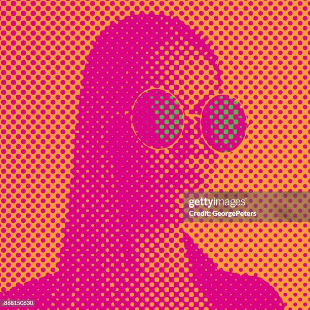 pop art retro style portrait of woman with silkscreen half tone dot pattern - horn rimmed glasses stock illustrations stock illustrations