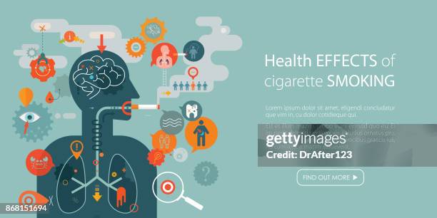 stockillustraties, clipart, cartoons en iconen met gezondheidseffecten van sigaret roken webbanner met de tekst van de ruimte van het exemplaar - stoppen met roken