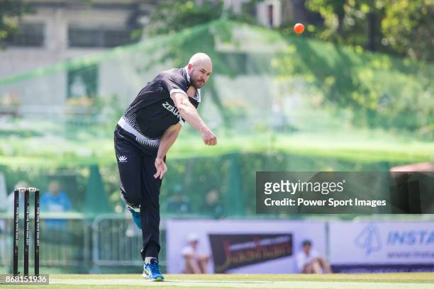 Captain Peter Fulton of New Zealand Kiwis bowls during Day 1 of Hong Kong Cricket World Sixes 2017 Group B match between New Zealand Kiwis vs...