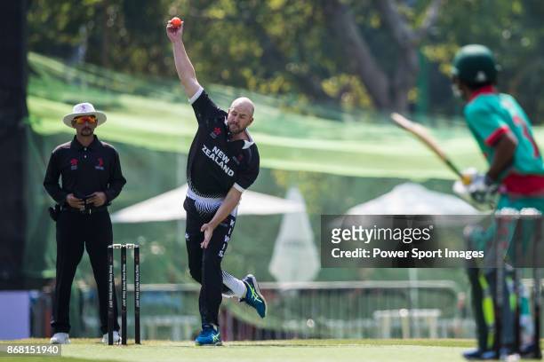 Captain Peter Fulton of New Zealand Kiwis bowls during Day 1 of Hong Kong Cricket World Sixes 2017 Group B match between New Zealand Kiwis vs...