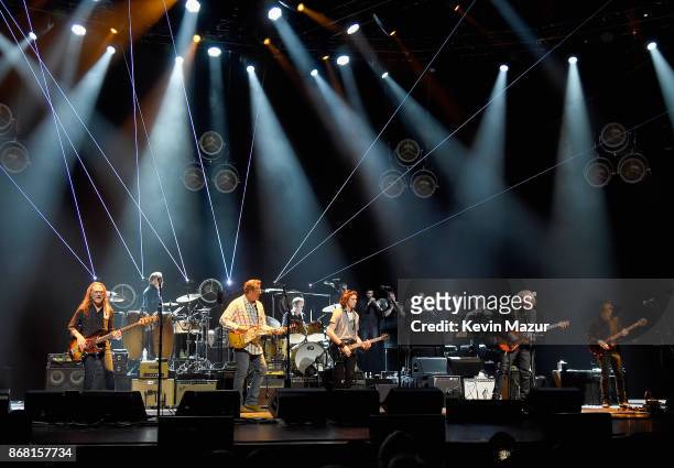 Timothy B. Schmit, Vince Gill, Don Henley, Deacon Frey, Joe Walsh, and Steuart Smith of the Eagles perfom during SiriusXM presents the Eagles in...