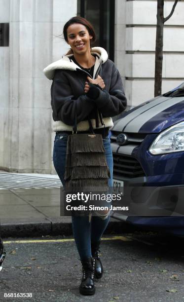 Rochelle Humes seen at the BBC on October 30, 2017 in London, England.