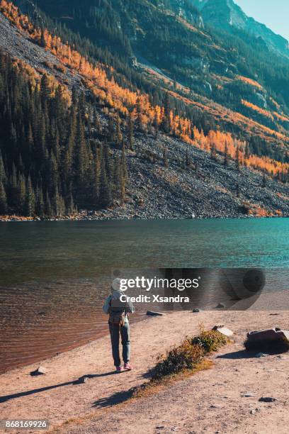 young woman hiking in aspen, colorado - white river national forest stock pictures, royalty-free photos & images