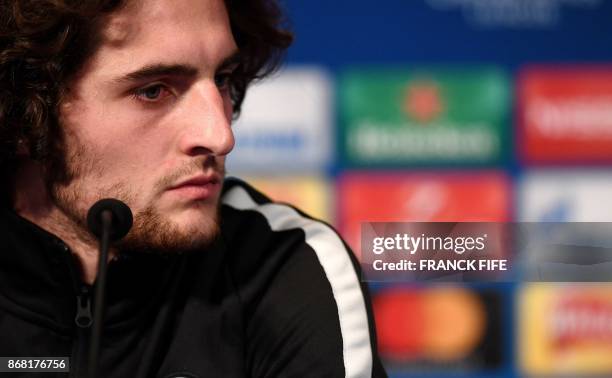 Paris Saint-Germain's French midfielder Adrien Rabiot looks on during a press conference at the Parc des Princes stadium in Paris on October 30, 2017...