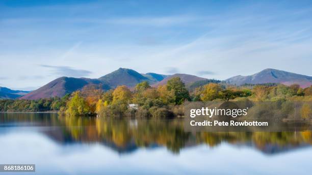 derwentwater reflections in autumn - north west england stock pictures, royalty-free photos & images