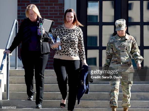 Shannon Allen , wife of Sgt. First Class Mark Allen, leaves the Ft. Bragg military courthouse after testifying for the prosecution during the Bowe...