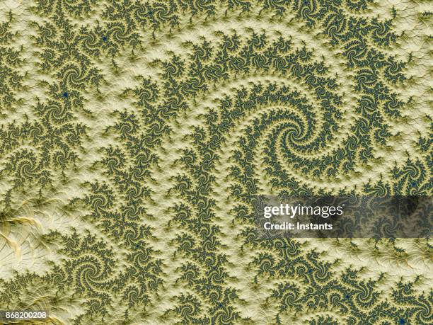 high resolution green and beige spiral fractal background. - fractal stock pictures, royalty-free photos & images