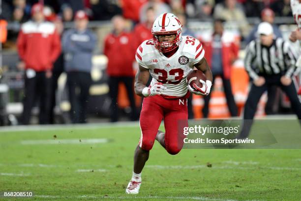Nebraska Cornhuskers running back Jaylin Bradley rushes up the field during the Big Ten conference game between the Purdue Boilermakers and the...