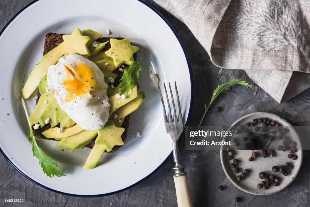 Poached egg and avocado on toast