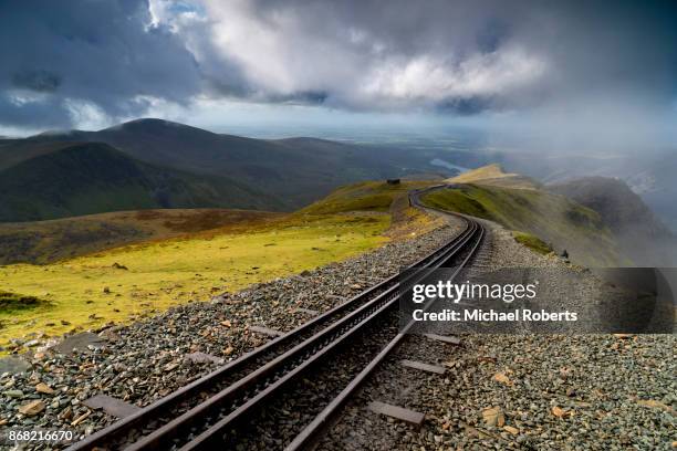 the railway track of the snowdon mountain railway on mount snowdon - rail transportation stock pictures, royalty-free photos & images