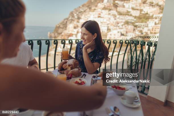 breakfast with friends - amalfi stock pictures, royalty-free photos & images