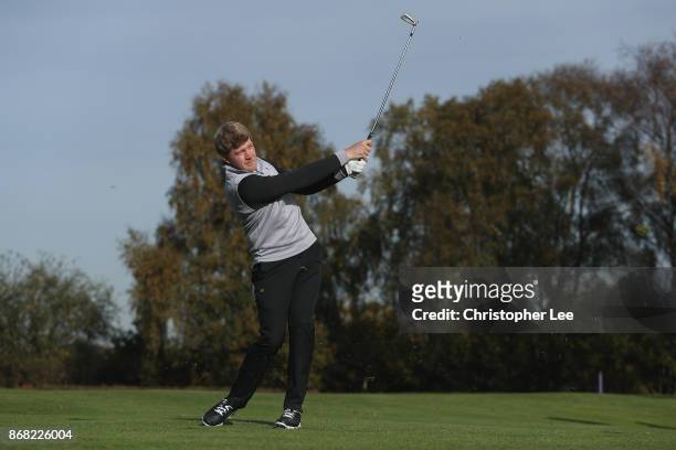 Adam Keogh of Spalding Golf Club in action during Day 1 of the PGA Play-Offs at Walton Heath Golf Club on October 30, 2017 in Tadworth, England.