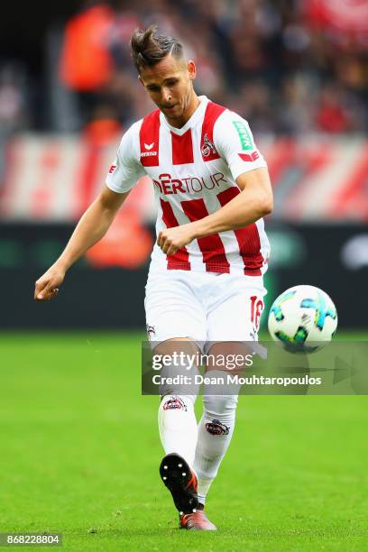 Pawel Olkowski of FC Koeln in action during the Bundesliga match between 1. FC Koeln and SV Werder Bremen held at RheinEnergieStadion on October 22,...