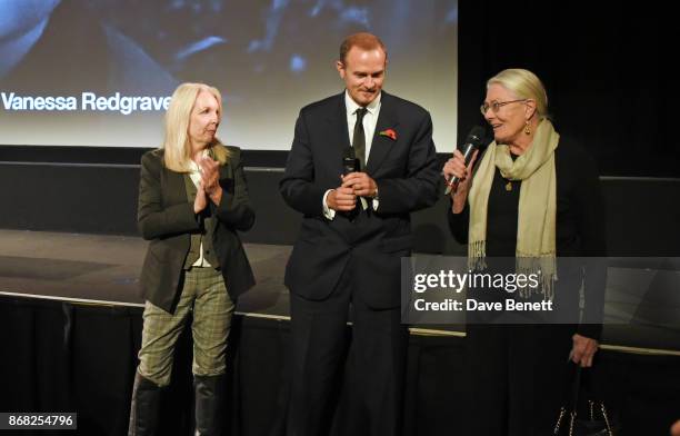 Amanda Nevill, BFI CEO, producer Carlo Gabriel Nero and director Vanessa Redgrave speak at a special screening of their film "Sea Sorrow", a...