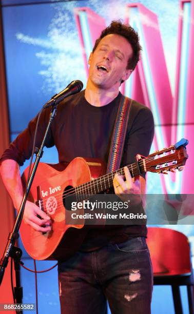 Jason Mraz on stage during the Jason Mraz joins the cast of 'Waitress' Press Event on October 30, 2017 at You Tube Space in New York City.
