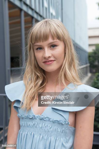 Danish actress Klara Kristin wears a Carven dress day 3 of Paris Womens Fashion Week Spring/Summer 2018, on September 28, 2017 in Paris, France.