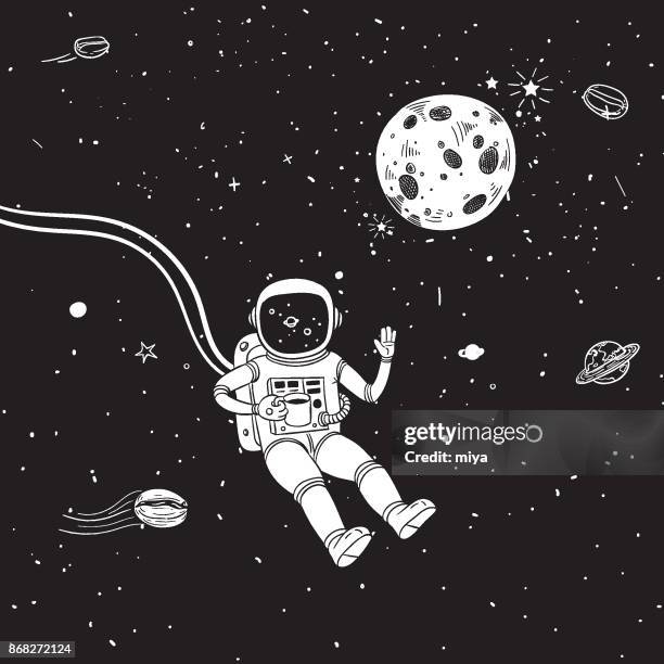 astronaut - kaffee stop - illustration - gravitational field stock-grafiken, -clipart, -cartoons und -symbole