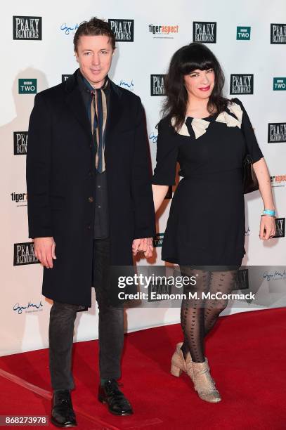 Actor Aidan Gillen and girlfriend Camille O'Sullivan attend the Birmingham Premiere of Peaky Blinders at cineworld on October 30, 2017 in Birmingham,...