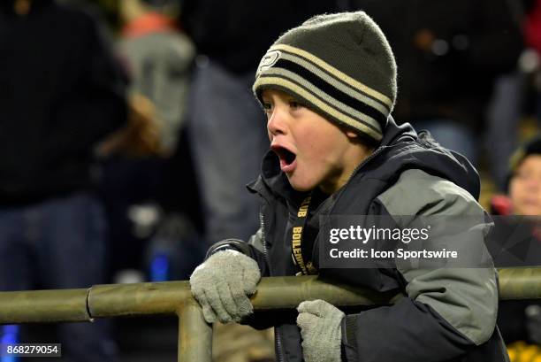 Purdue Boilermakers fan cheers on his team during the Big Ten conference game between the Purdue Boilermakers and the Nebraska Cornhuskers on October...