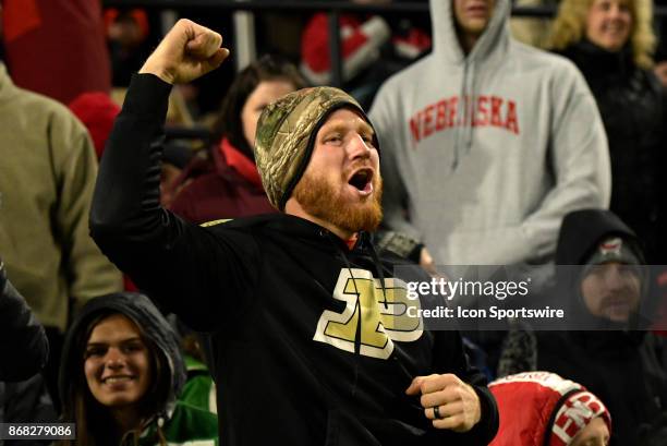 Purdue Boilermakers fan cheers on his team during the Big Ten conference game between the Purdue Boilermakers and the Nebraska Cornhuskers on October...